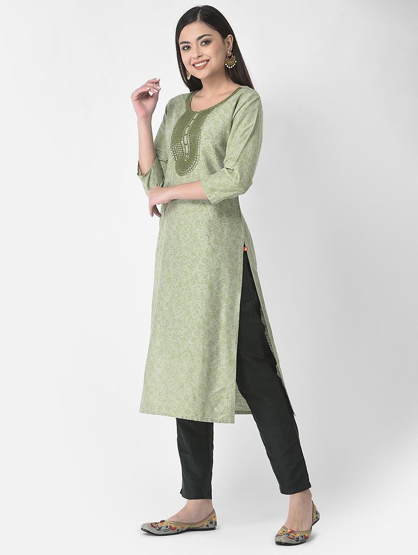 women three quarter sleeve straight kurta - 21219839 - Standard Image - 1