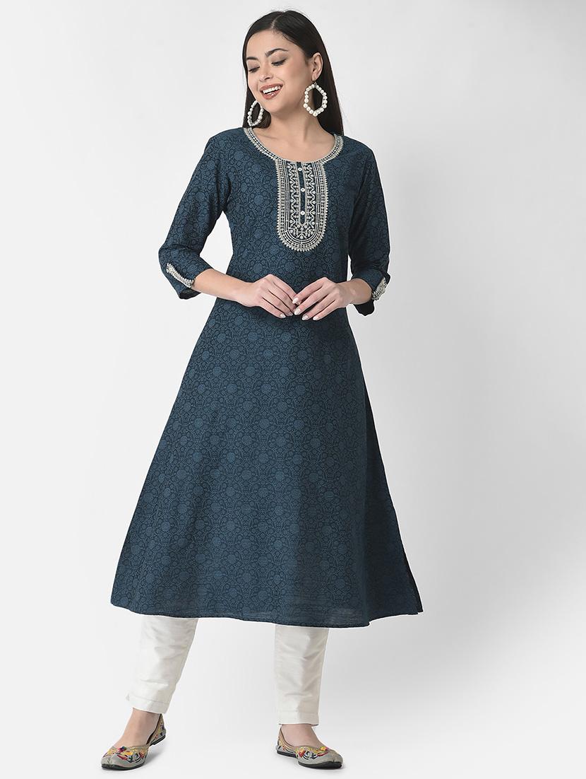 women three quarter sleeve a-line kurta - 21219840 -  Zoom Image - 0
