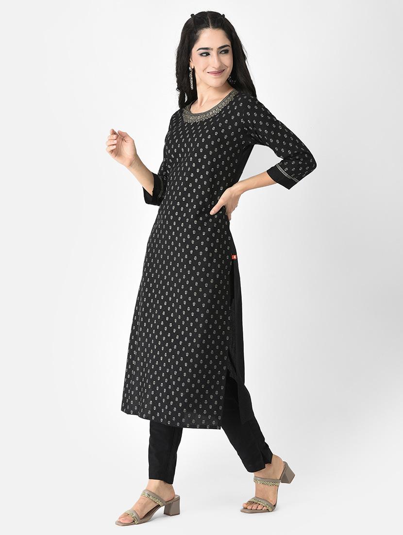 women three quarter sleeve straight kurta - 21219841 - Standard Image - 1