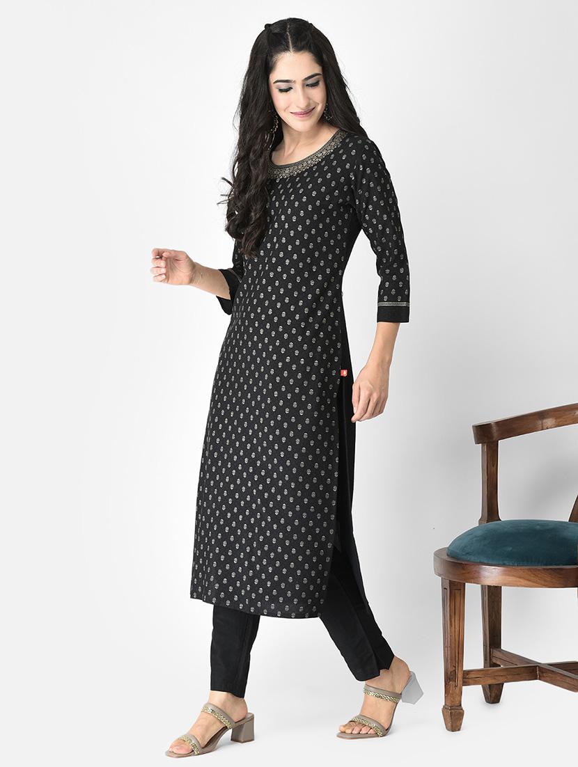 women three quarter sleeve straight kurta - 21219841 - Standard Image - 4