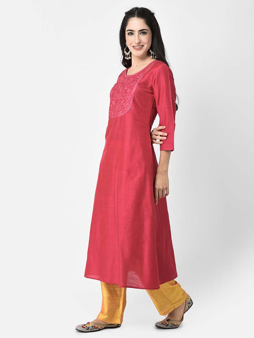 women three quarter sleeve a-line kurta - 21219846 -  Standard Image - 1