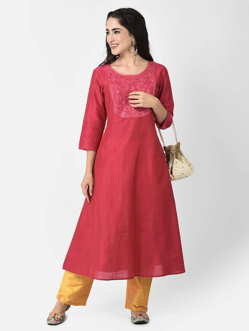 women three quarter sleeve a-line kurta - 21219846 -  Standard Image - 4