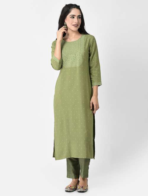 women three quarter sleeve straight kurta - 21219850 -  Standard Image - 0