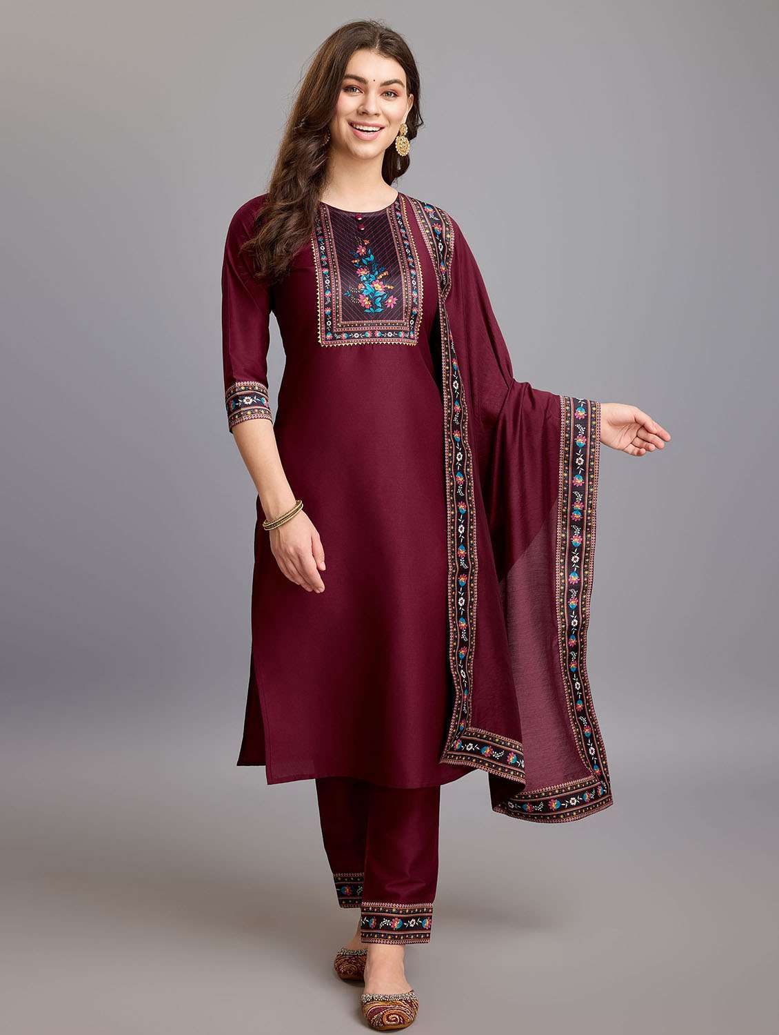 women placement print kurta pant set with dupatta - 21219876 -  Standard Image - 1
