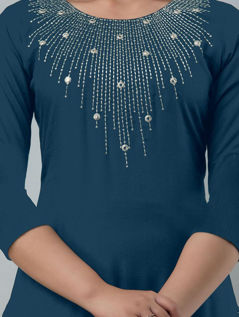teal rayon straight kurta - 21219881 - Standard Image - 4