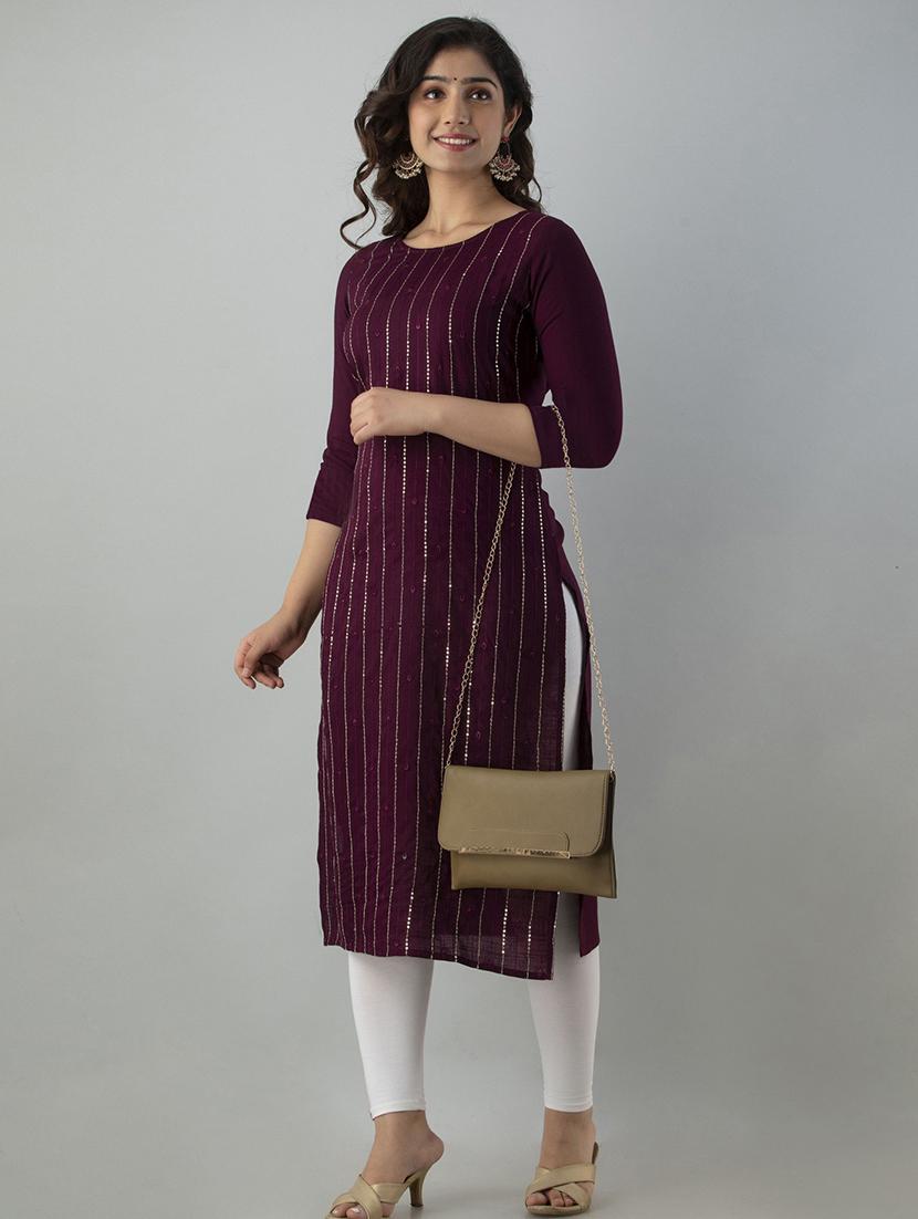 red rayon straight kurta - 21219885 -  Standard Image - 1
