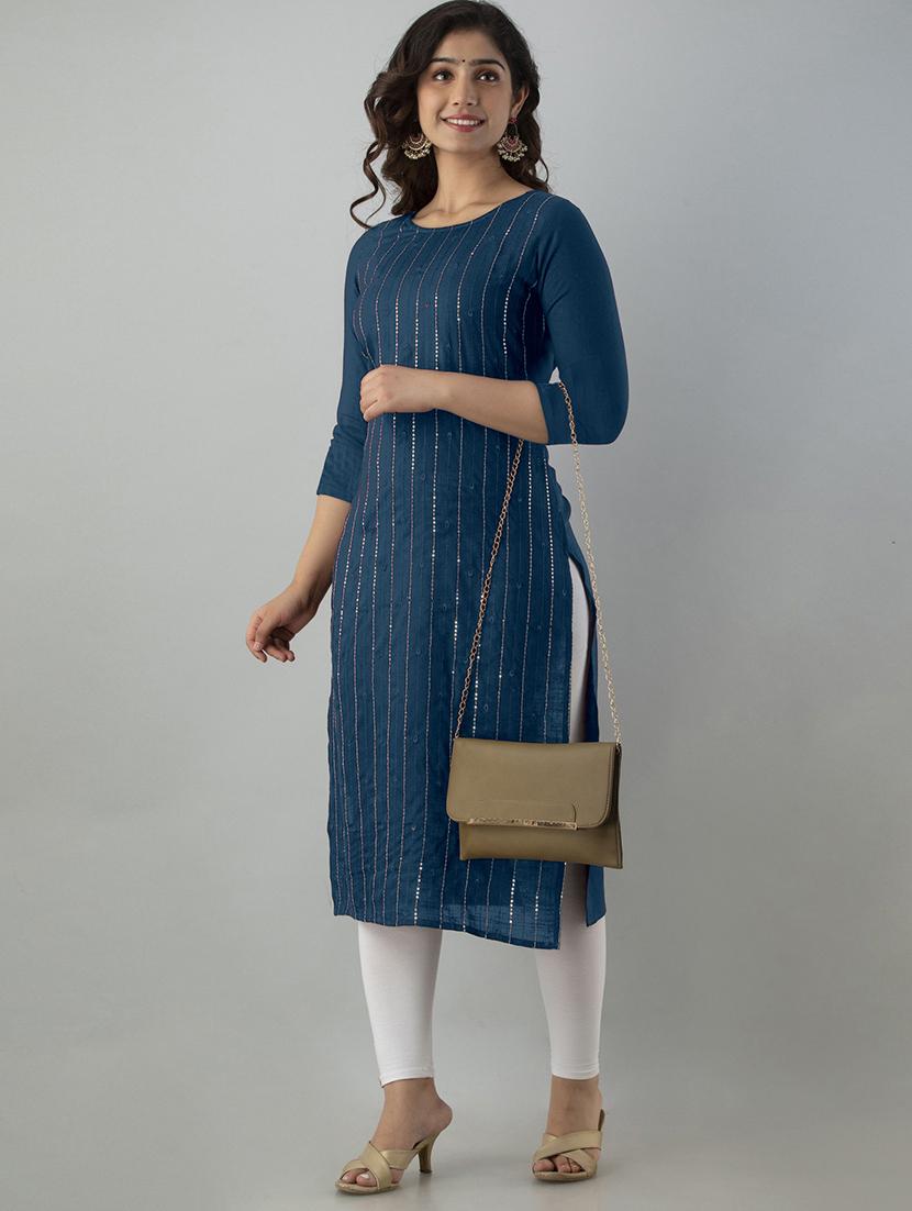 teal rayon straight kurta - 21219886 - Standard Image - 1