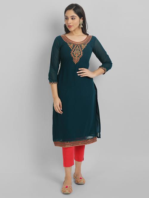 blue georgette straight kurta - 21219901 -  Standard Image - 0