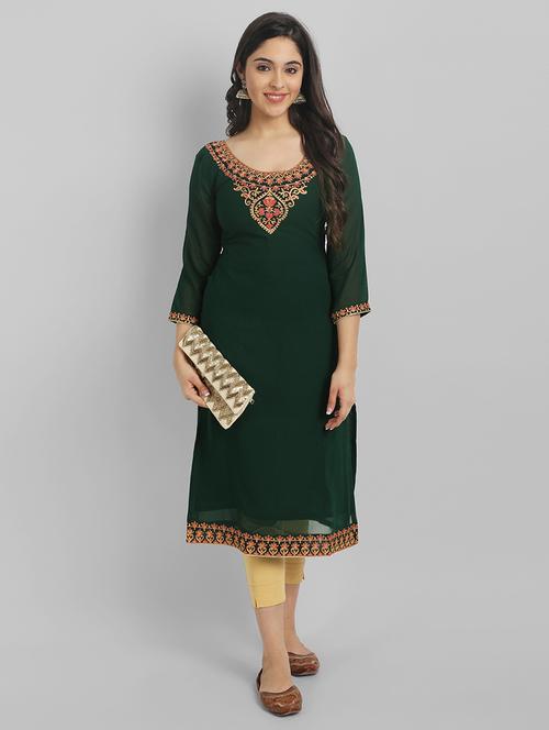 women three quarter sleeve straight kurta - 21219905 - Standard Image - 0