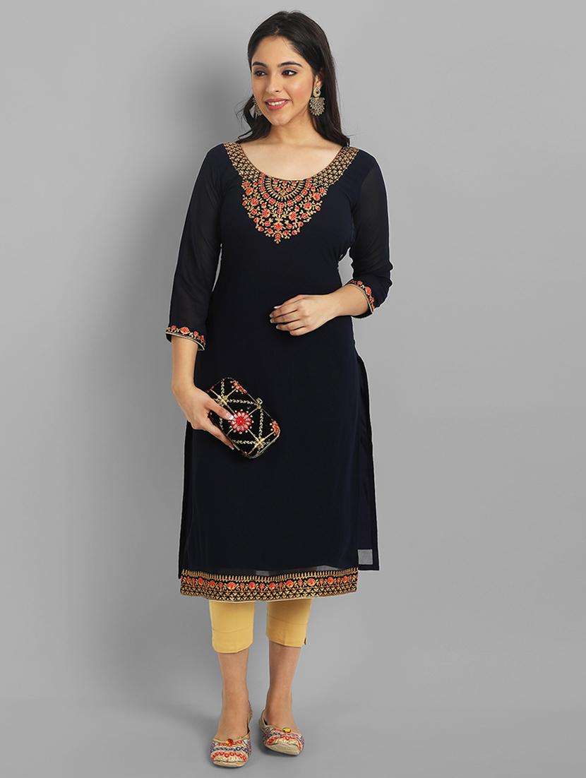 women three quarter sleeve straight kurta