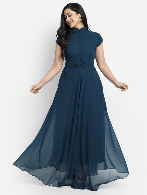 women solid mock neck fit & flare dress - 21220817 - Standard Image - 0