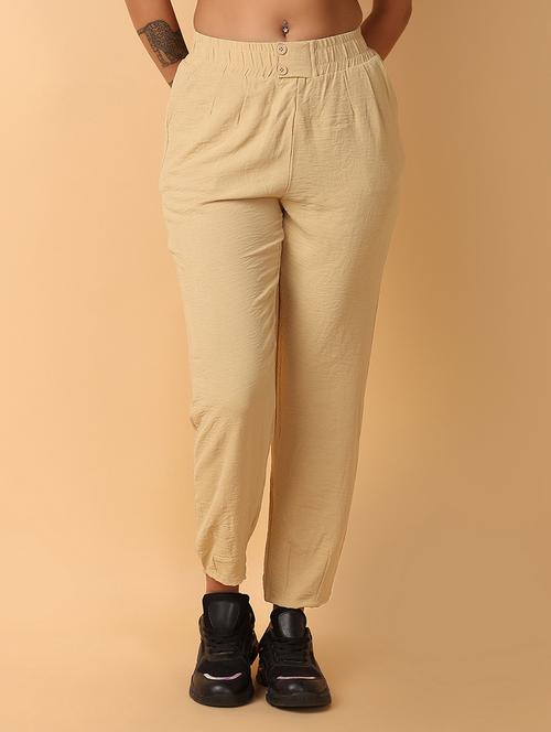 women beige cotton peg trouser - 21220899 -  Standard Image - 0
