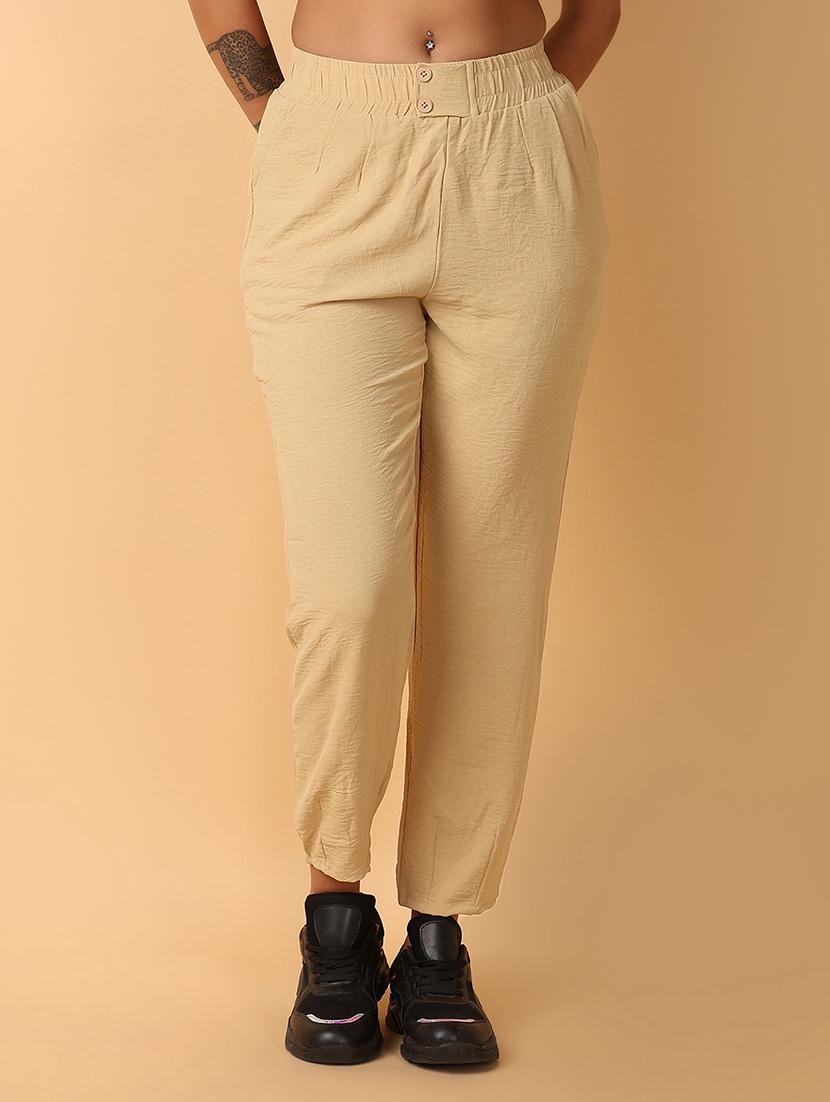 women beige cotton peg trouser - 21220899 -  Zoom Image - 0