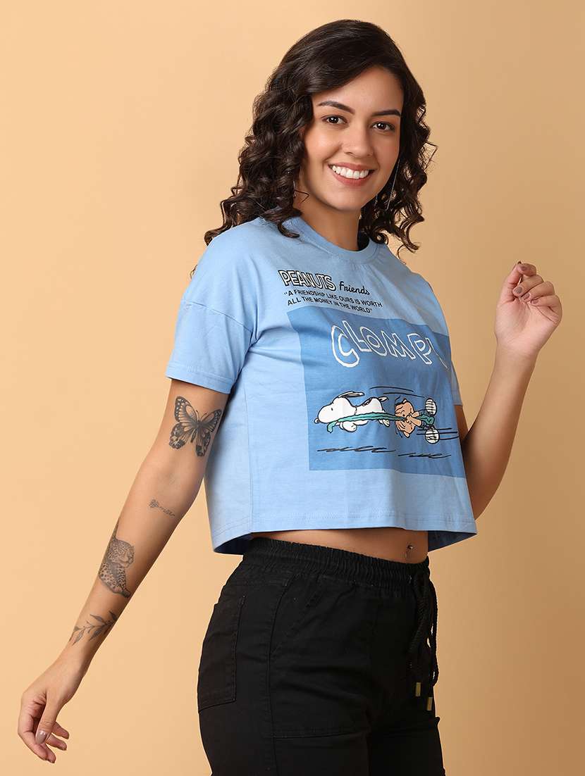 women blue cotton regular t-shirt - 21220966 -  Standard Image - 1