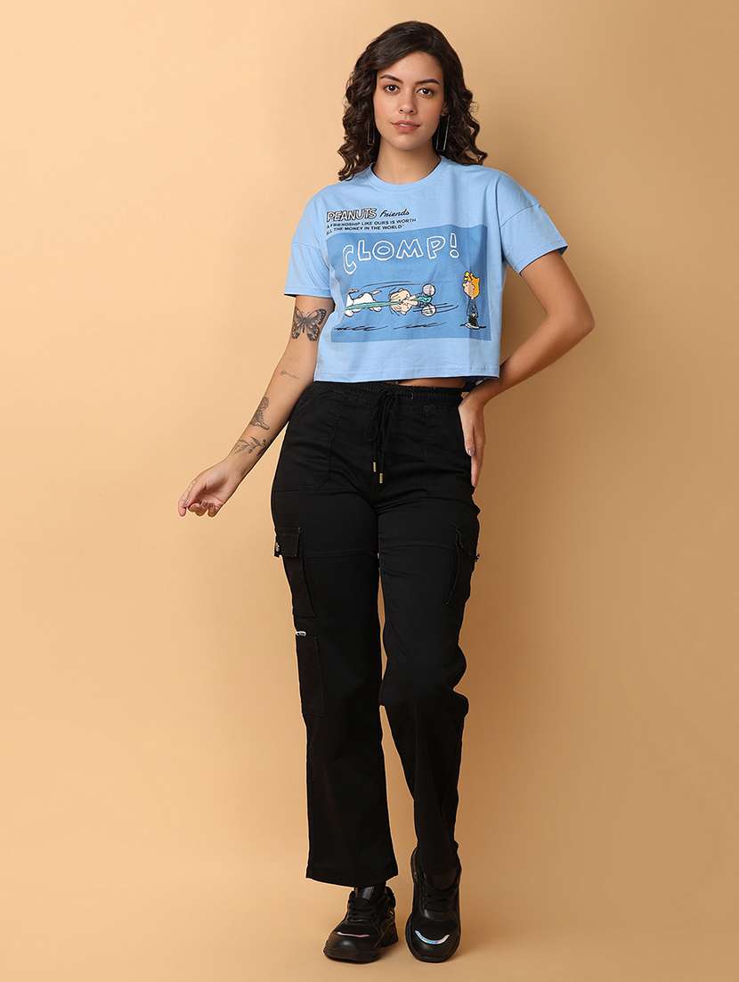 women blue cotton regular t-shirt - 21220966 -  Standard Image - 4
