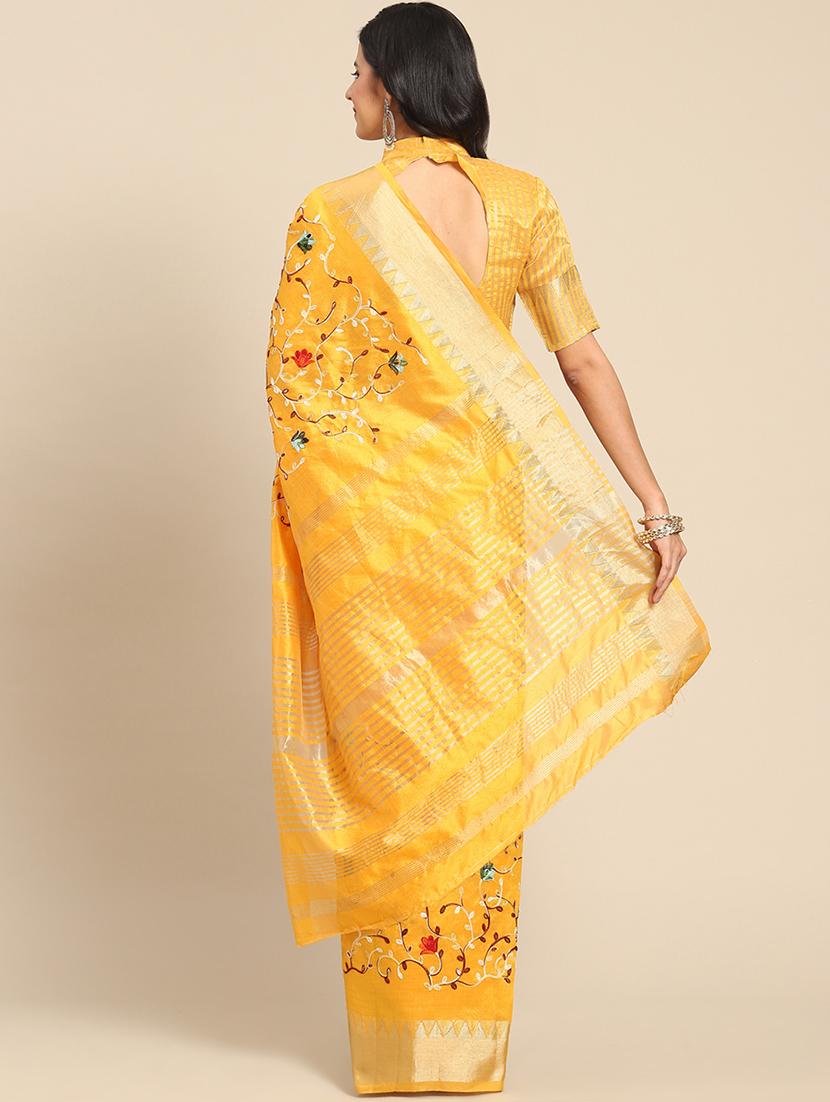 yellow cotton silk embroidered saree with blouse - 21221231 - Standard Image - 1
