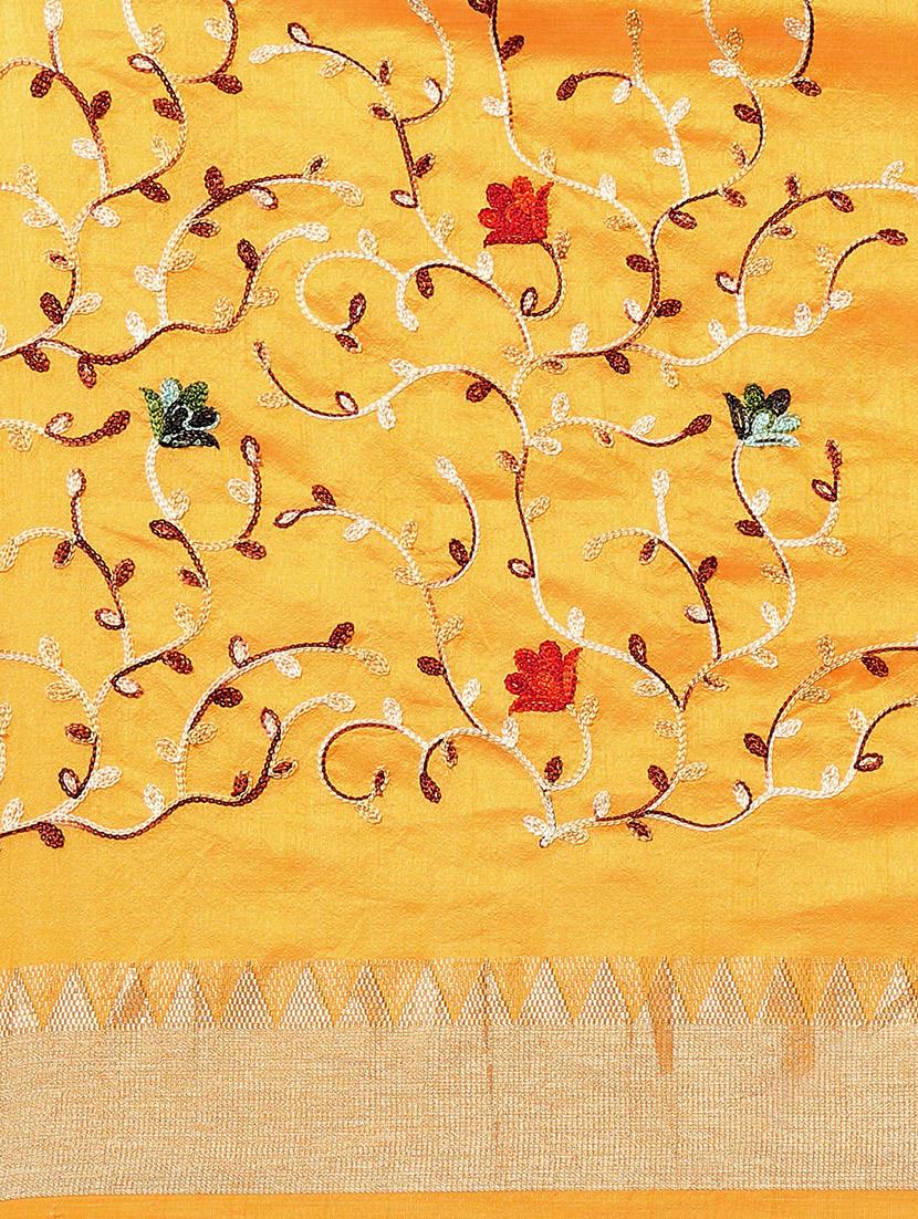 yellow cotton silk embroidered saree with blouse - 21221231 - Standard Image - 4