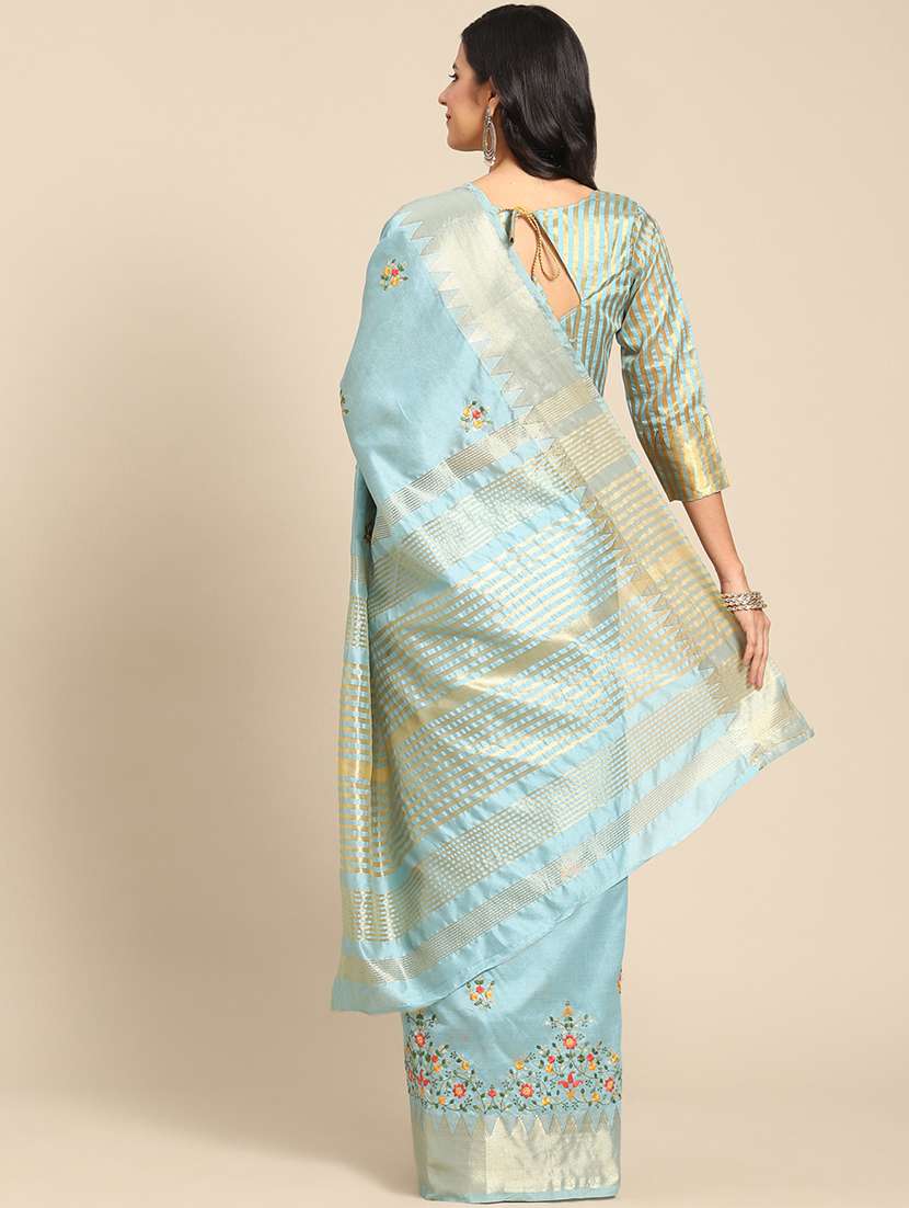 light blue cotton silk embroidered saree with blouse - 21221233 - Standard Image - 1