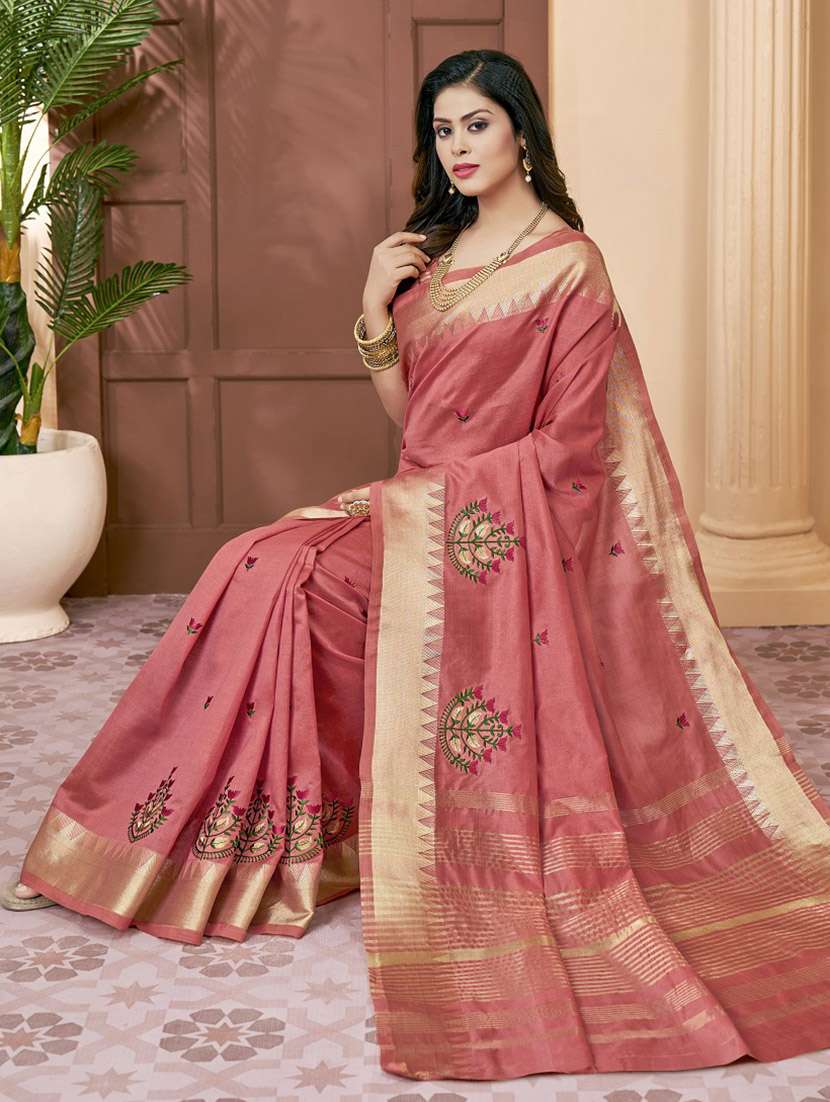 peach assam silk embroidered saree with blouse - 21221239 -  Standard Image - 1