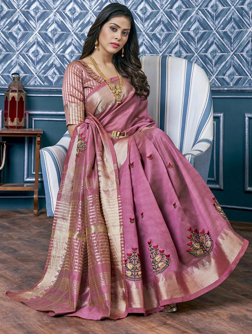 lavender embroidered saree with blouse - 21221240 - Standard Image - 1
