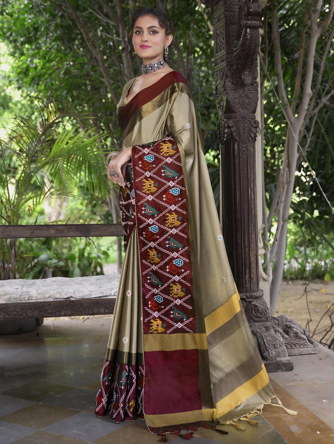 beige cotton silk embroidered saree with blouse - 21221246 - Standard Image - 1