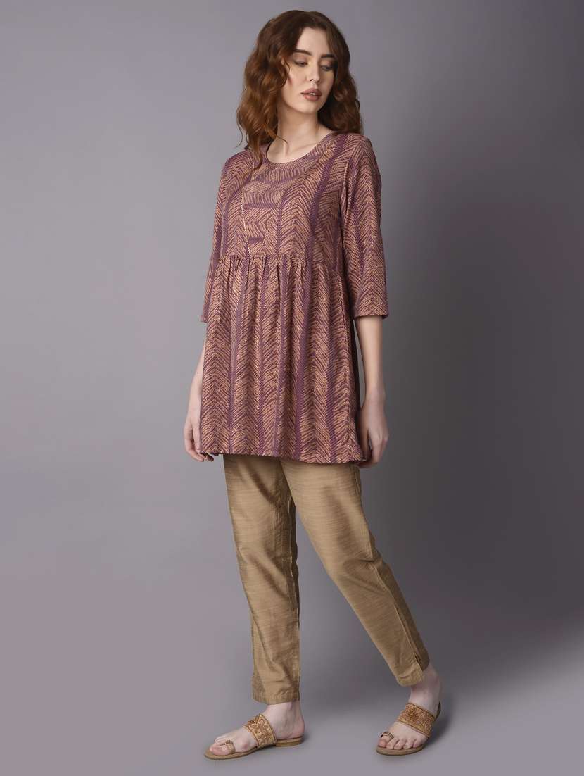 women maroon round neck flared kurti - 21221340 -  Standard Image - 1