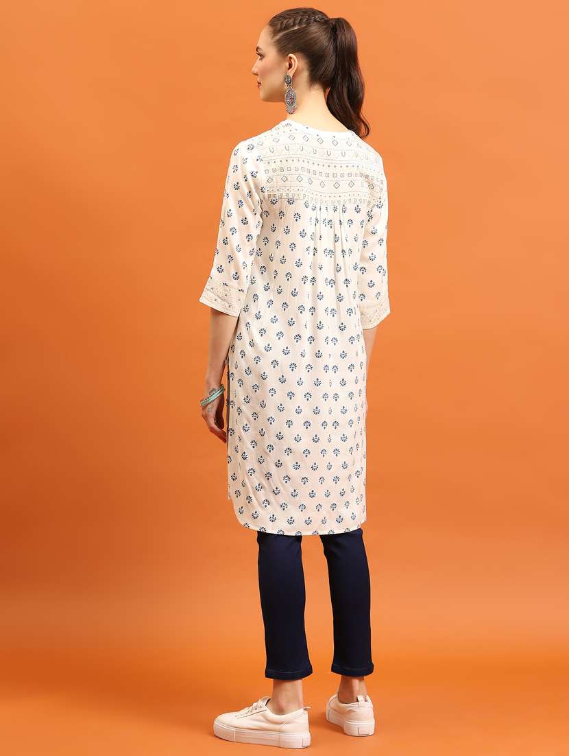 women three quarter sleeve straight kurta - 21221344 -  Standard Image - 4