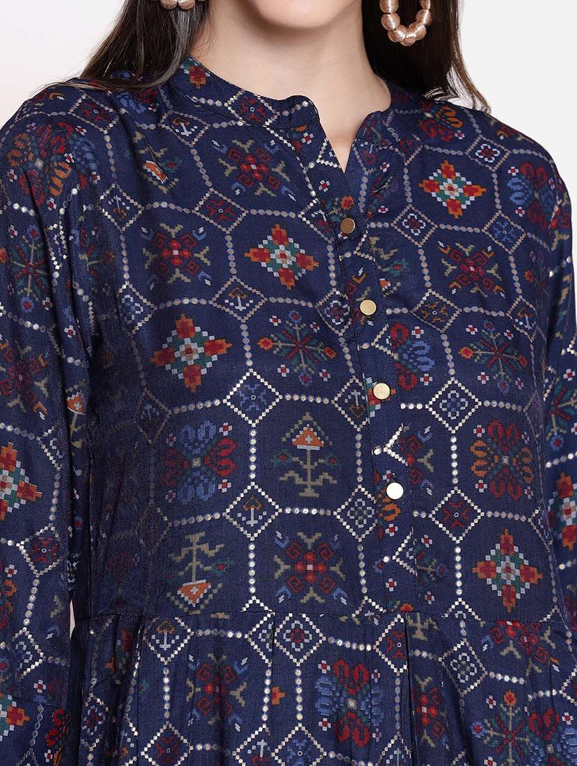 navy blue cotton blend fit & flare dress - 21221414 -  Standard Image - 4