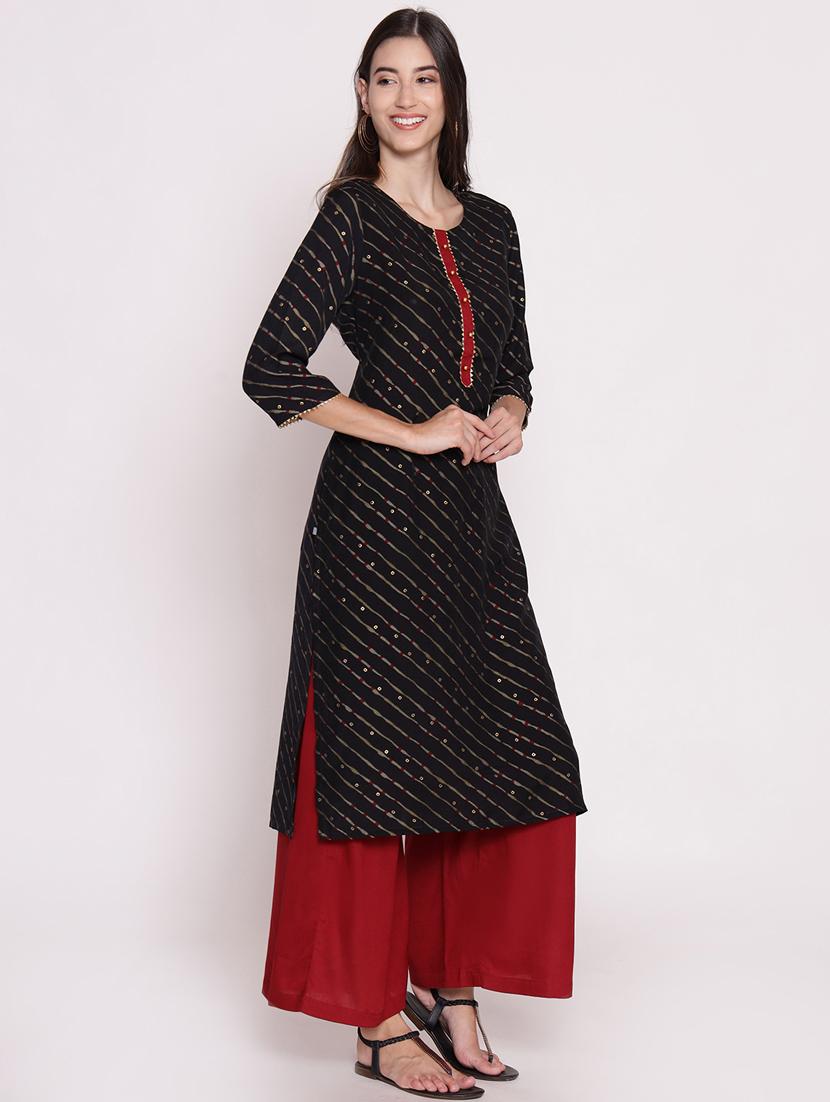women black printed round neck kurta palazzo set - 21221438 - Standard Image - 1