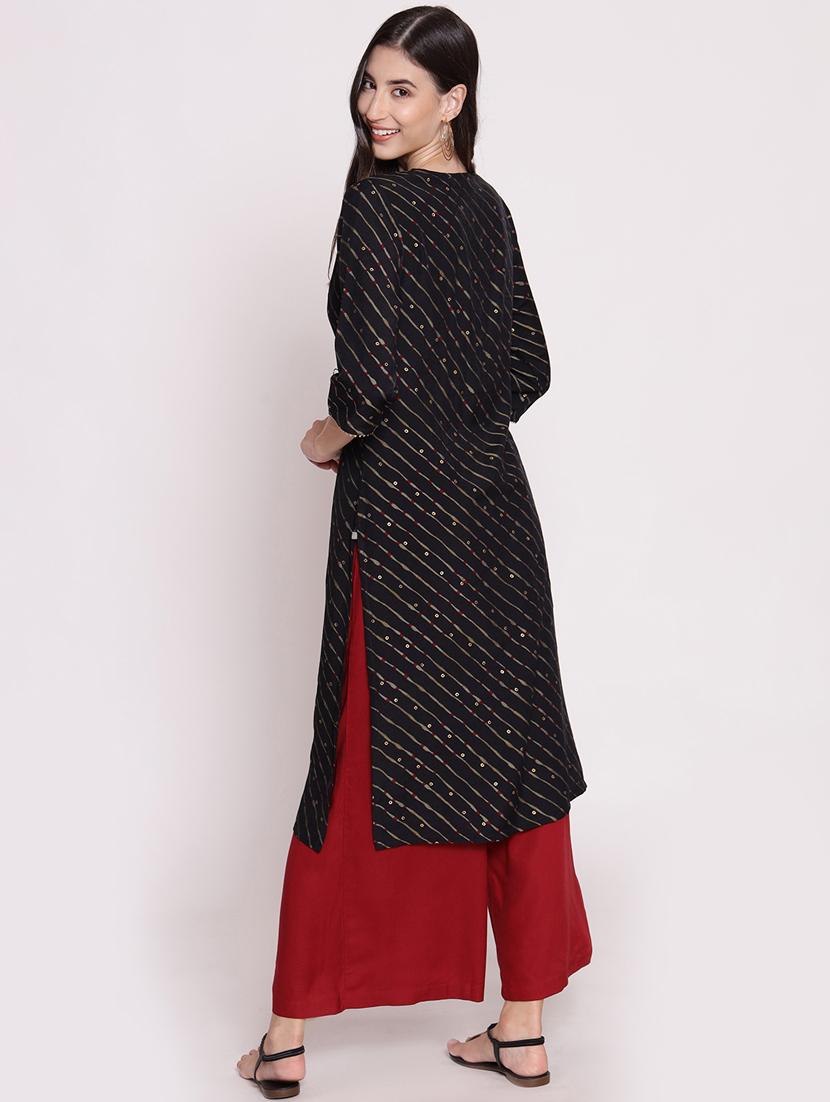 women black printed round neck kurta palazzo set - 21221438 - Standard Image - 4