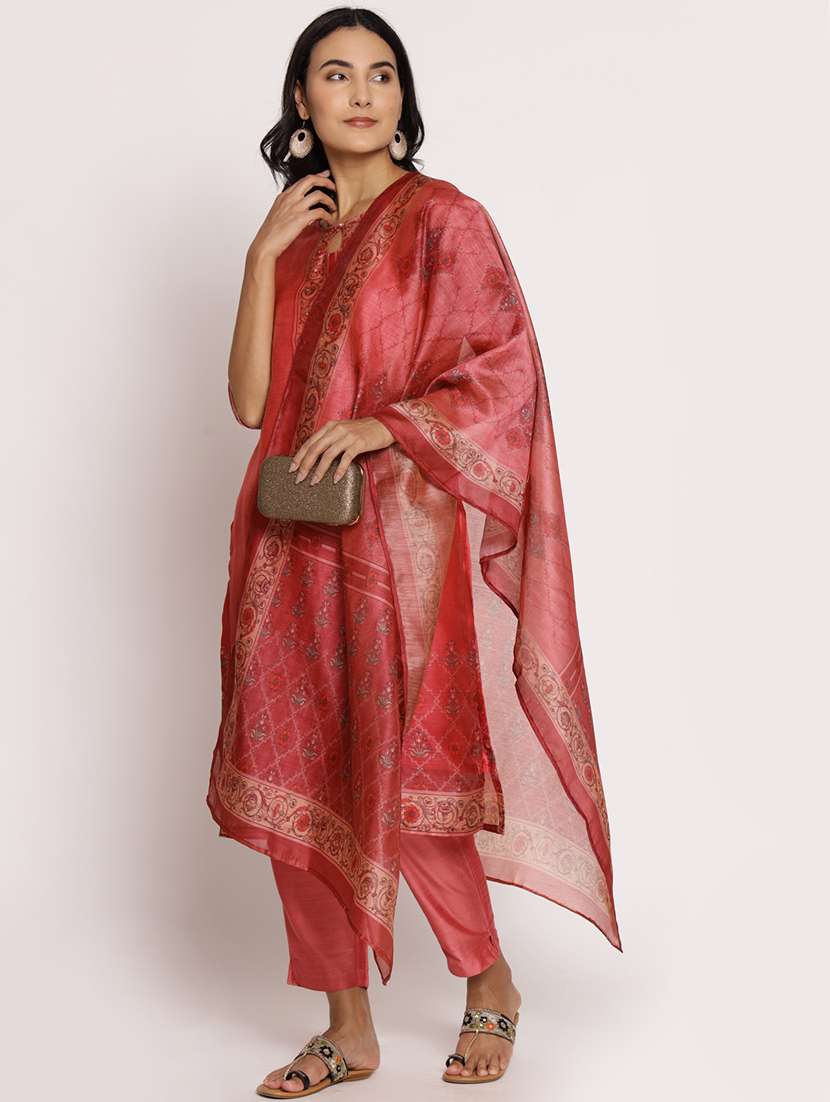women three quarter sleeve kurta pant with dupatta set - 21221442 - Standard Image - 1