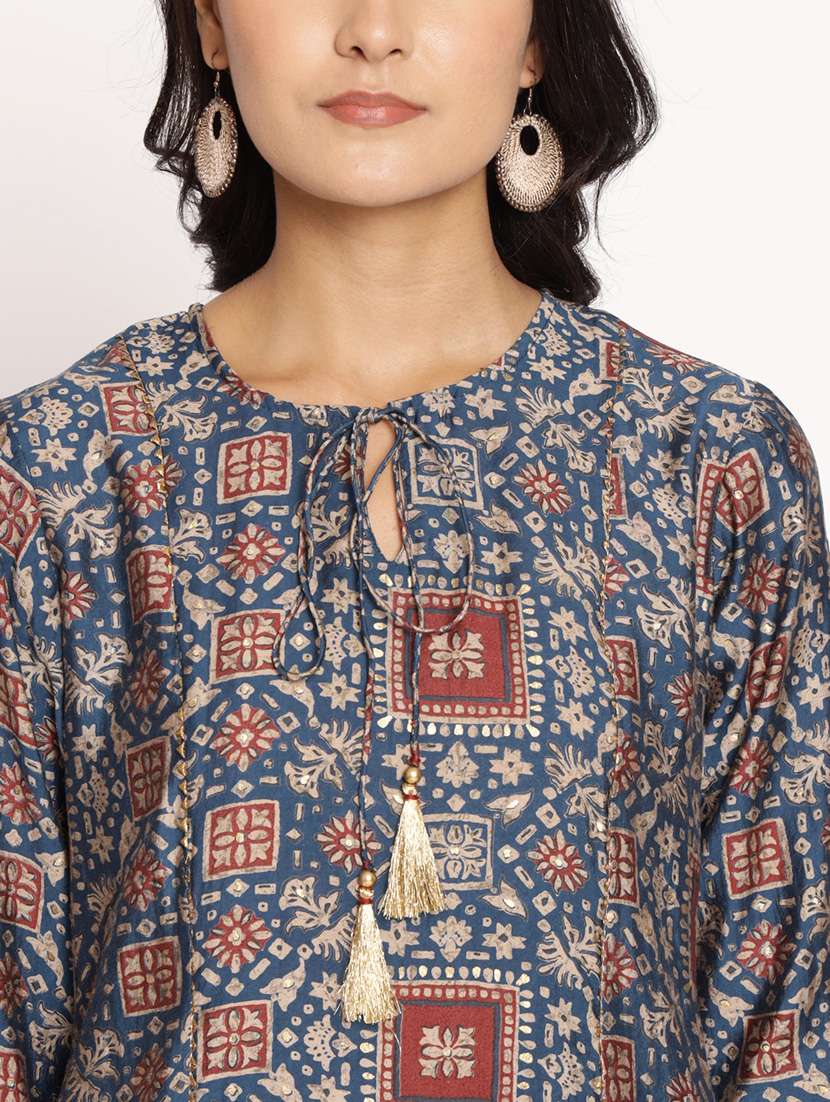 navy blue kurta & pant set - 21221447 -  Standard Image - 6