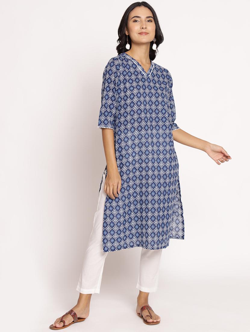 women printed blue kurta - 21221450 - Zoom Image - 0