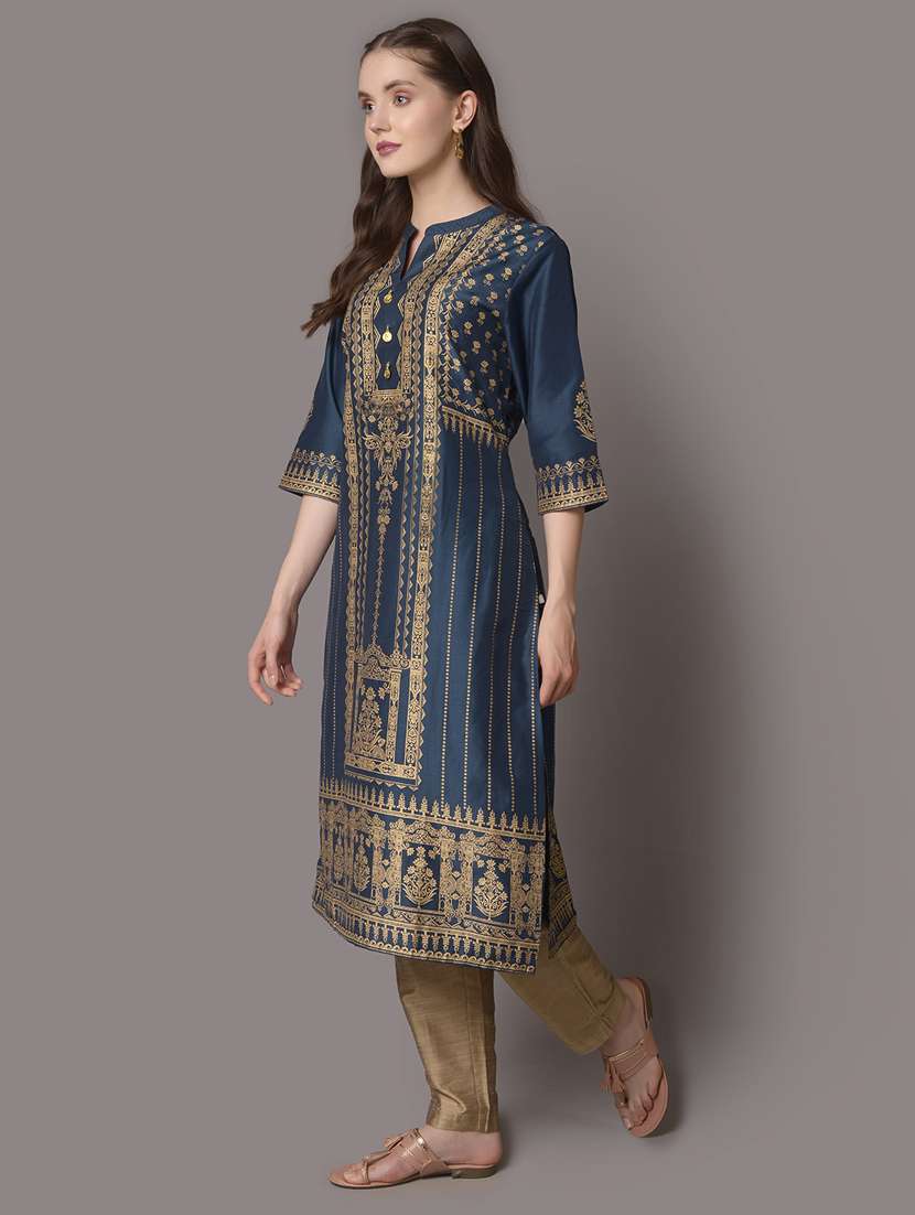 women three quarter sleeve straight kurta - 21221474 -  Standard Image - 1