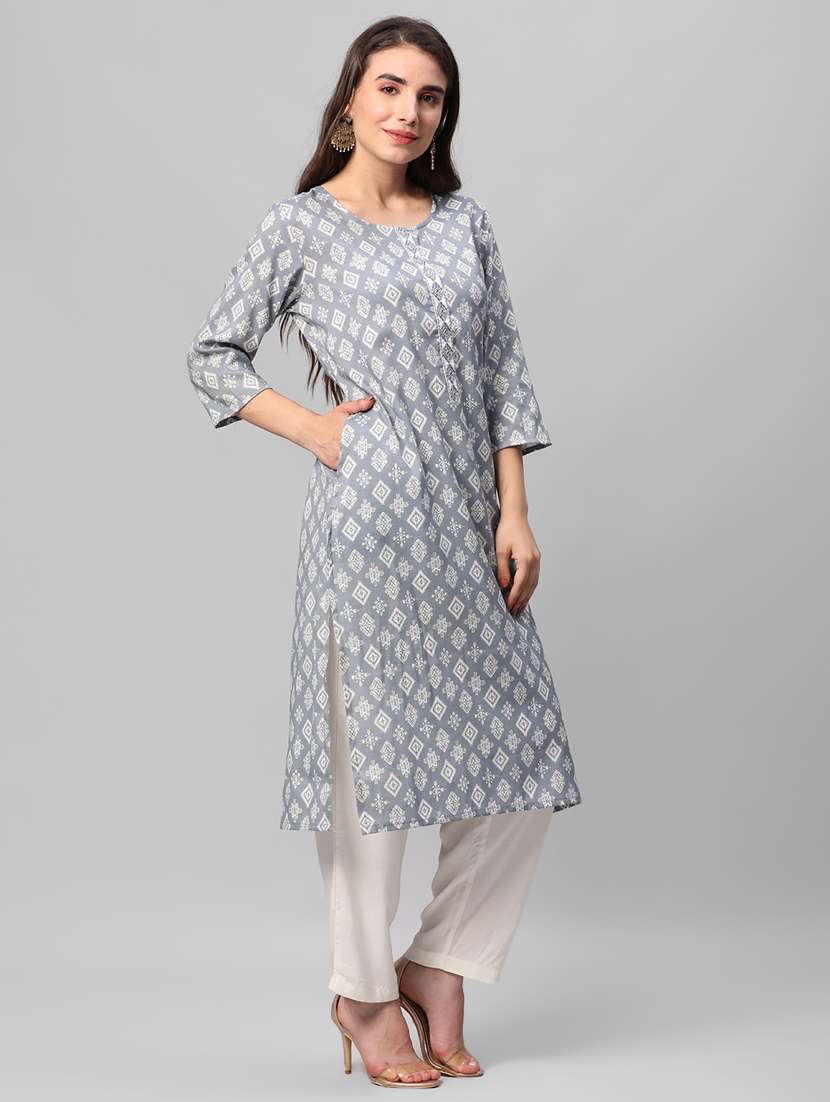 women three quarter sleeve straight kurta - 21221478 -  Standard Image - 1
