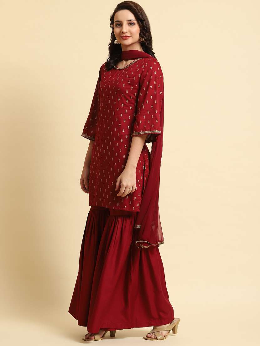 maroon kurta sharara set - 21221483 -  Standard Image - 1