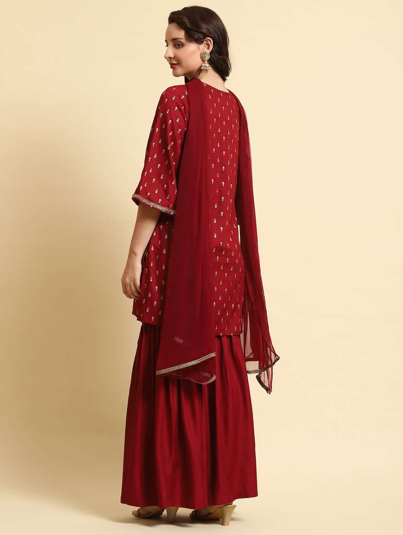 maroon kurta sharara set - 21221483 -  Standard Image - 4