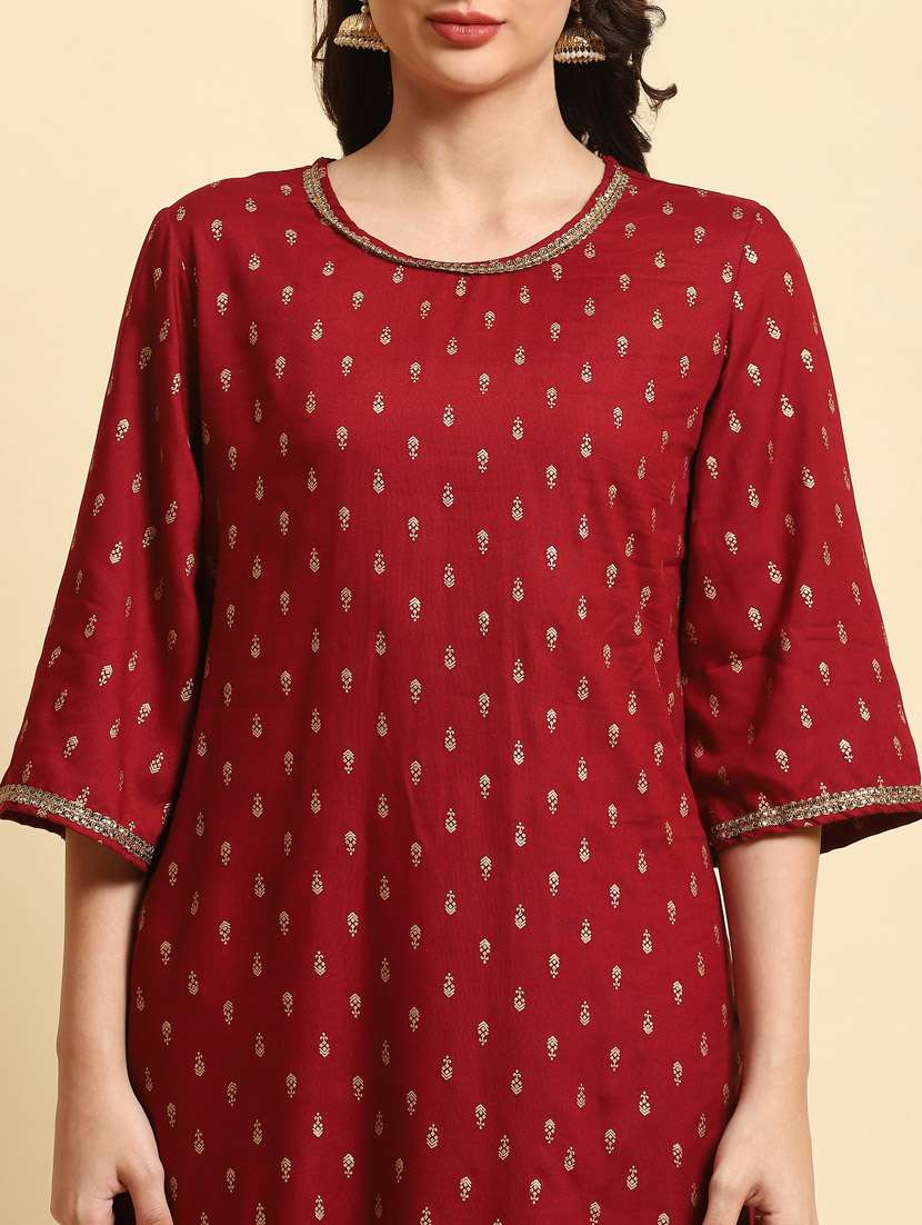 maroon kurta sharara set - 21221483 -  Standard Image - 6