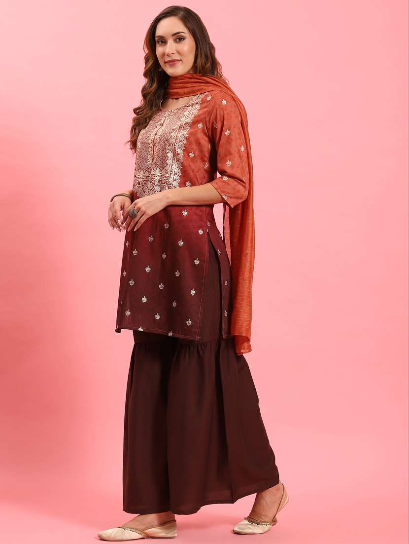 women floral round neck kurta sharara set with dupatta - 21221499 -  Standard Image - 1