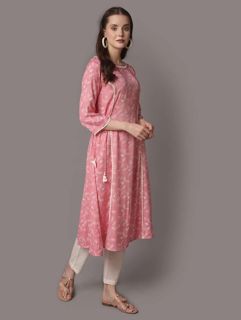women three quarter sleeve flared kurta - 21221514 -  Standard Image - 1