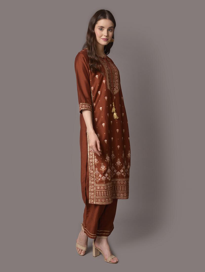 brown kurta pant set - 21221518 - Standard Image - 1