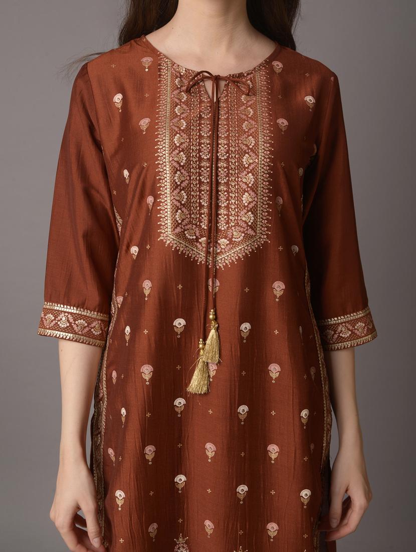 brown kurta pant set - 21221518 - Standard Image - 6