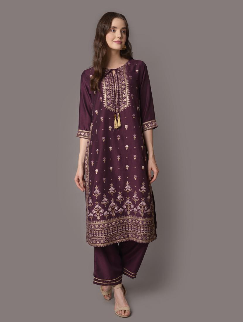 purple kurta pant set - 21221519 - Standard Image - 1