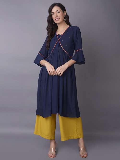women three quarter sleeve straight kurta - 21221542 -  Standard Image - 0