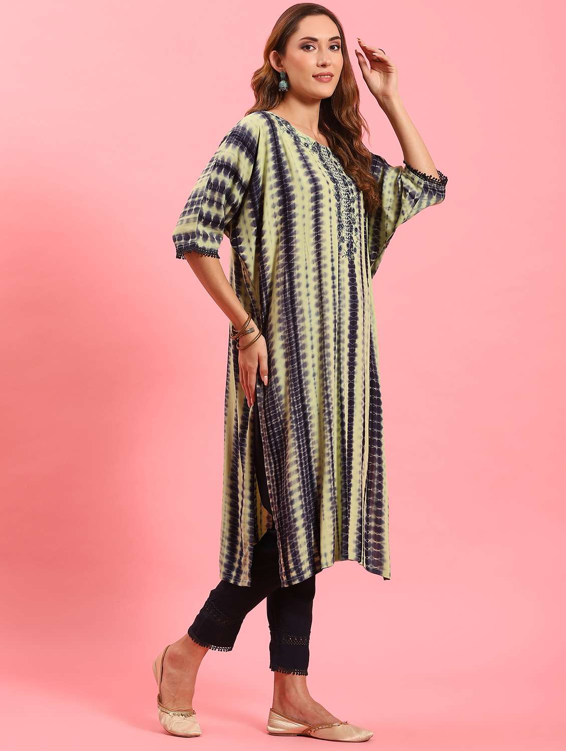 women tie & dye round neck kurta pant set - 21221578 -  Standard Image - 1