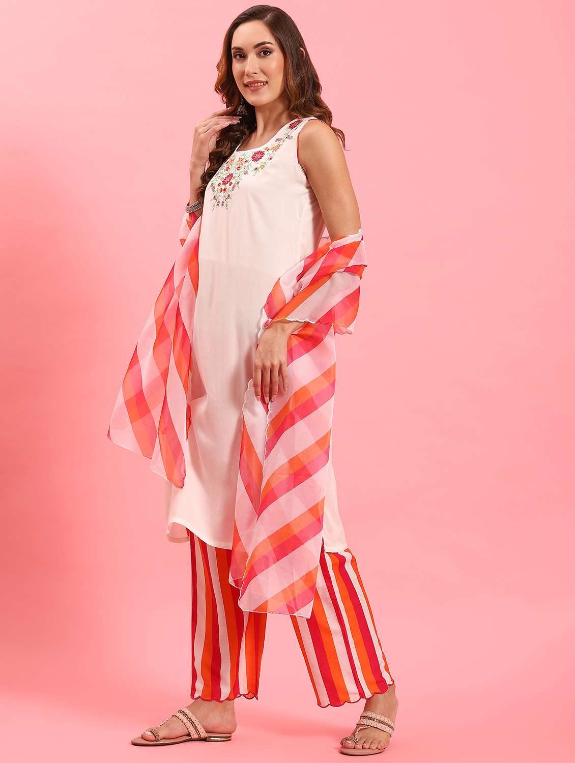 white rayon kurta dupatta  set - 21221581 -  Standard Image - 1
