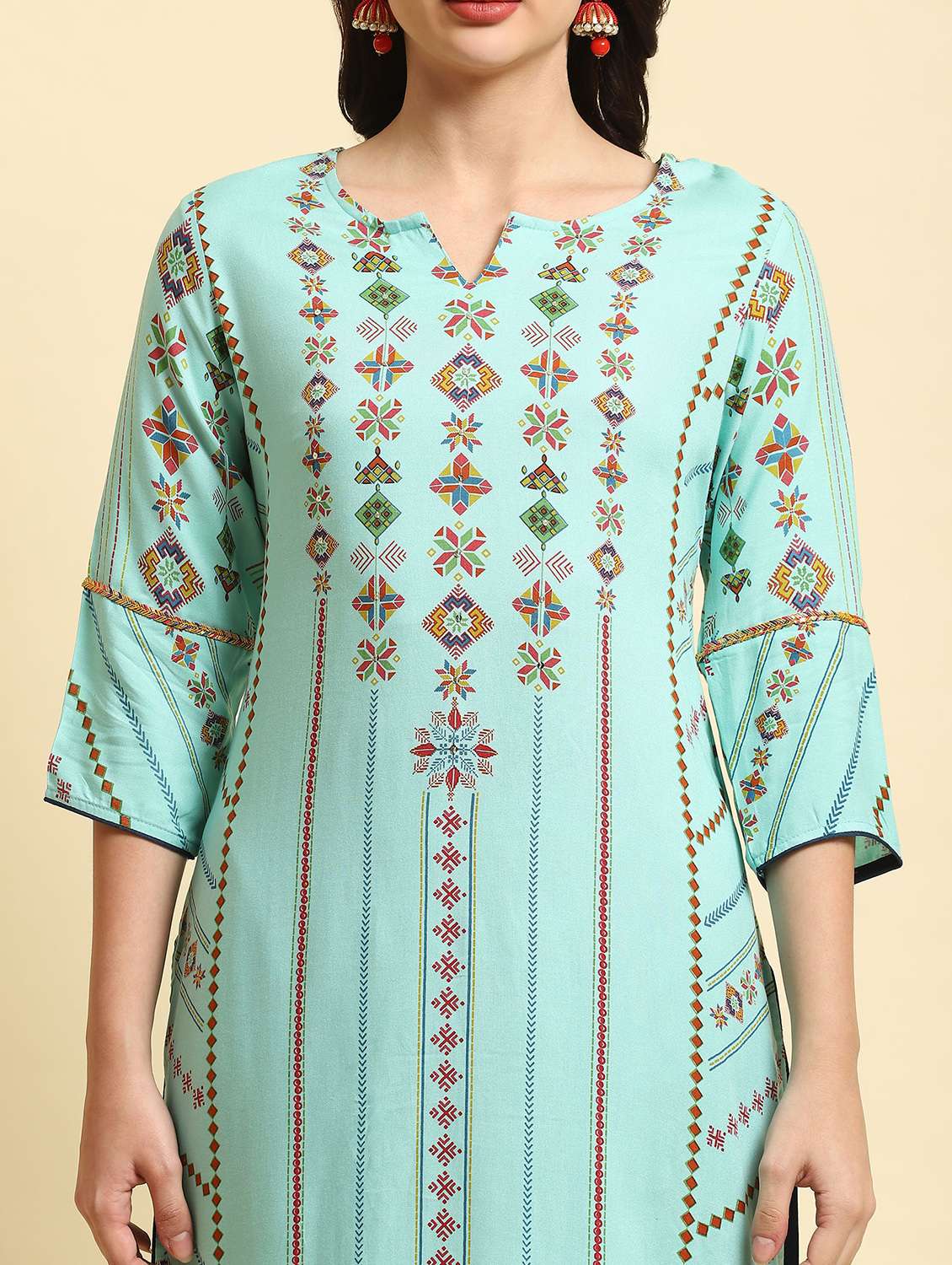 women notch neck kurta palazzo set - 21221590 - Standard Image - 4