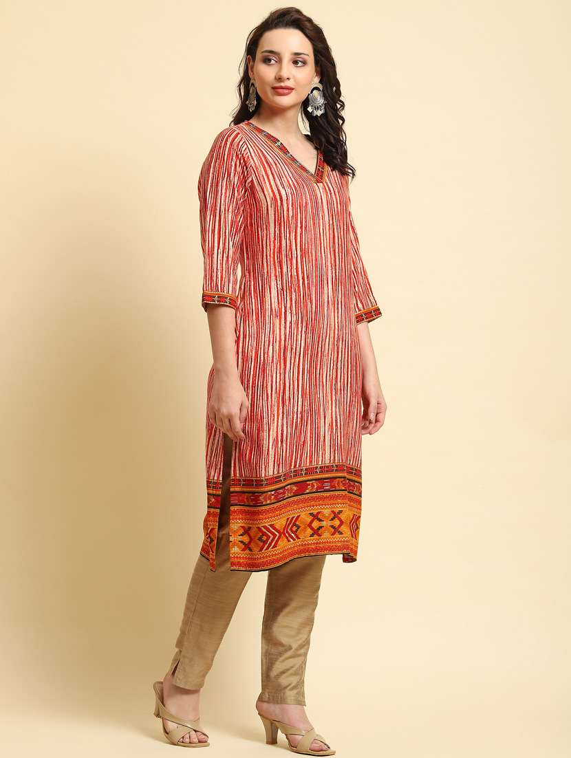 women v-neck printed straight kurta - 21221594 -  Standard Image - 1