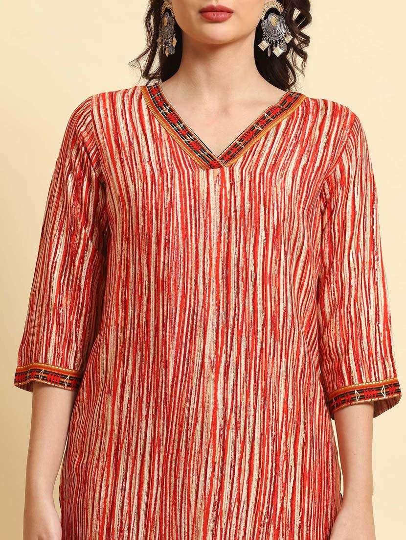 women v-neck printed straight kurta - 21221594 - Standard Image - 6
