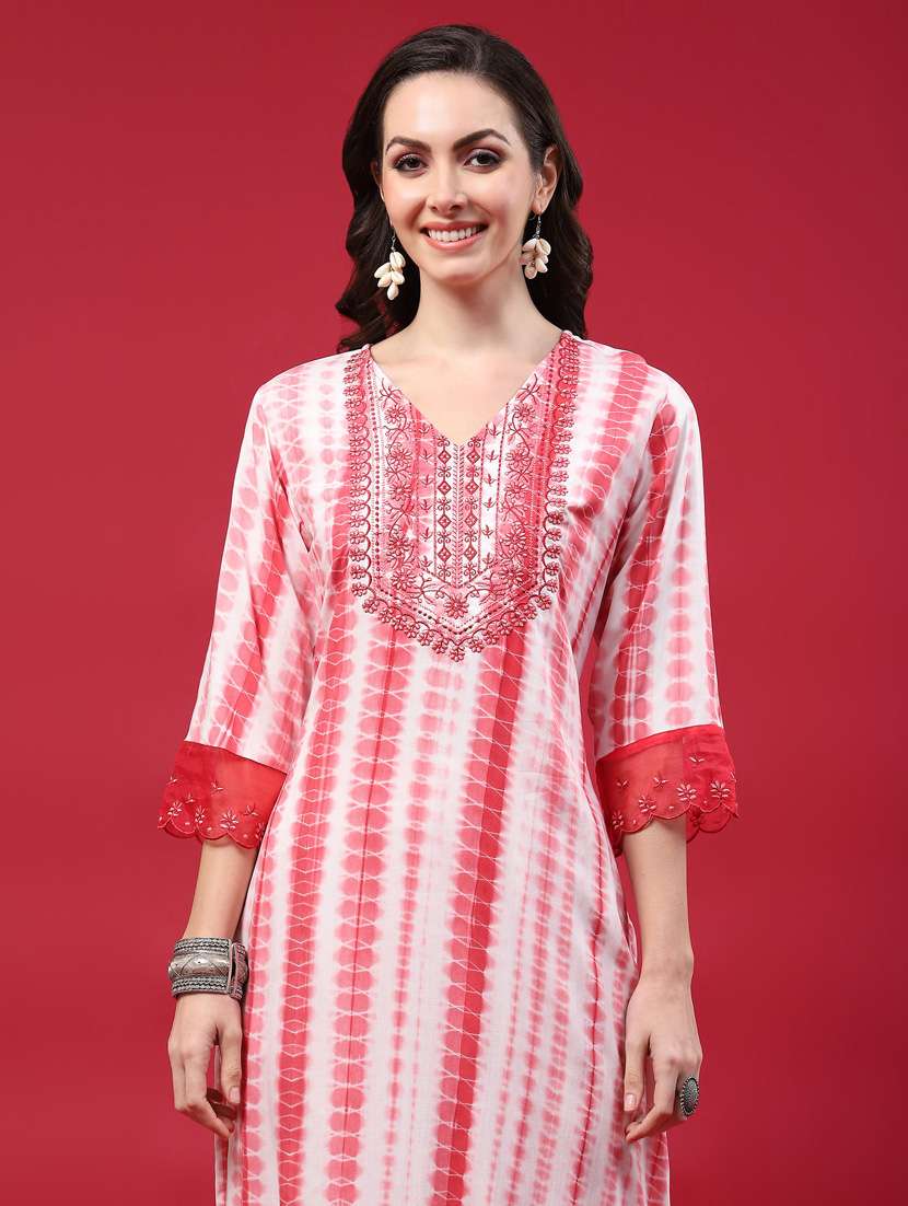 women tie & dye kurta pant set with dupatta - 21221595 -  Standard Image - 6